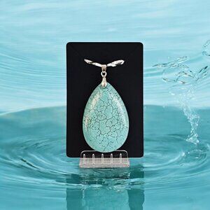 Vintage Dyed Tourquoise Howlite Teardrop Pendant 2"